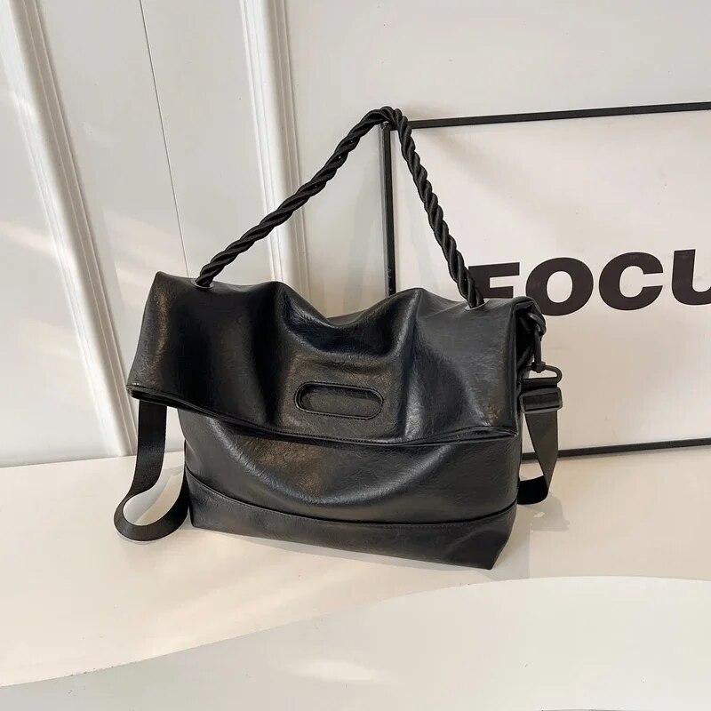 Seil Griff Design Große PU Leahter Umhängetaschen für Frauen 2024 Frühling Mode Designer Weibliche Schulter Tasche Handtaschen schwarz von Joom DACH