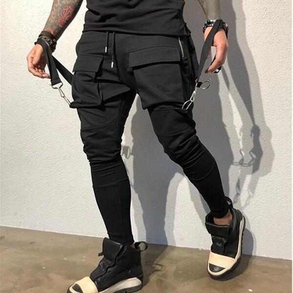 Seitliche Reißverschlusstaschen Bänder Herren Joggerhose Baumwolle Hip Hop Streetwear Jogginghose Bleistifthose XL von Joom DACH