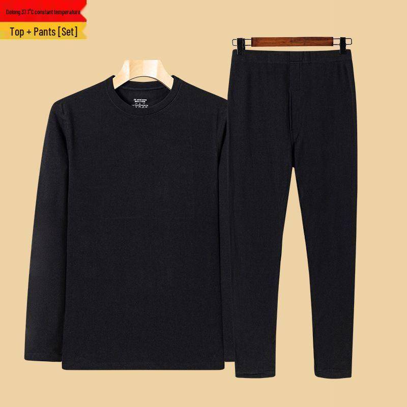 Selbsterwärmender doppelseitiger Herren-Thermo-Unterwäscheanzug aus deutschem Samt - Plus Samt Dick Herbst/Winter-Kleidung (1/2 Stück) 4XL for 170-190 lbs schwarz von Joom DACH