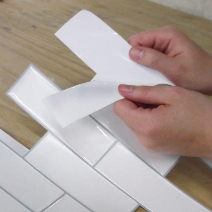 Selbstklebende Wandfliesen aus Steingut mit Metromuster Weiß – selbstklebende Aufkleber 16 Fliesen – 4 Platten 26 x 26 cm von Joom DACH