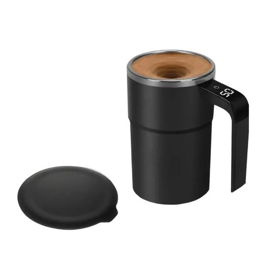Selbstrührende magnetische Kaffeetasse mit Temperaturanzeige 304 Edelstahl Magnetrührer Auslaufsicherer Kaffeebecher Trinkgeschirr 380ML schwarz von Joom DACH