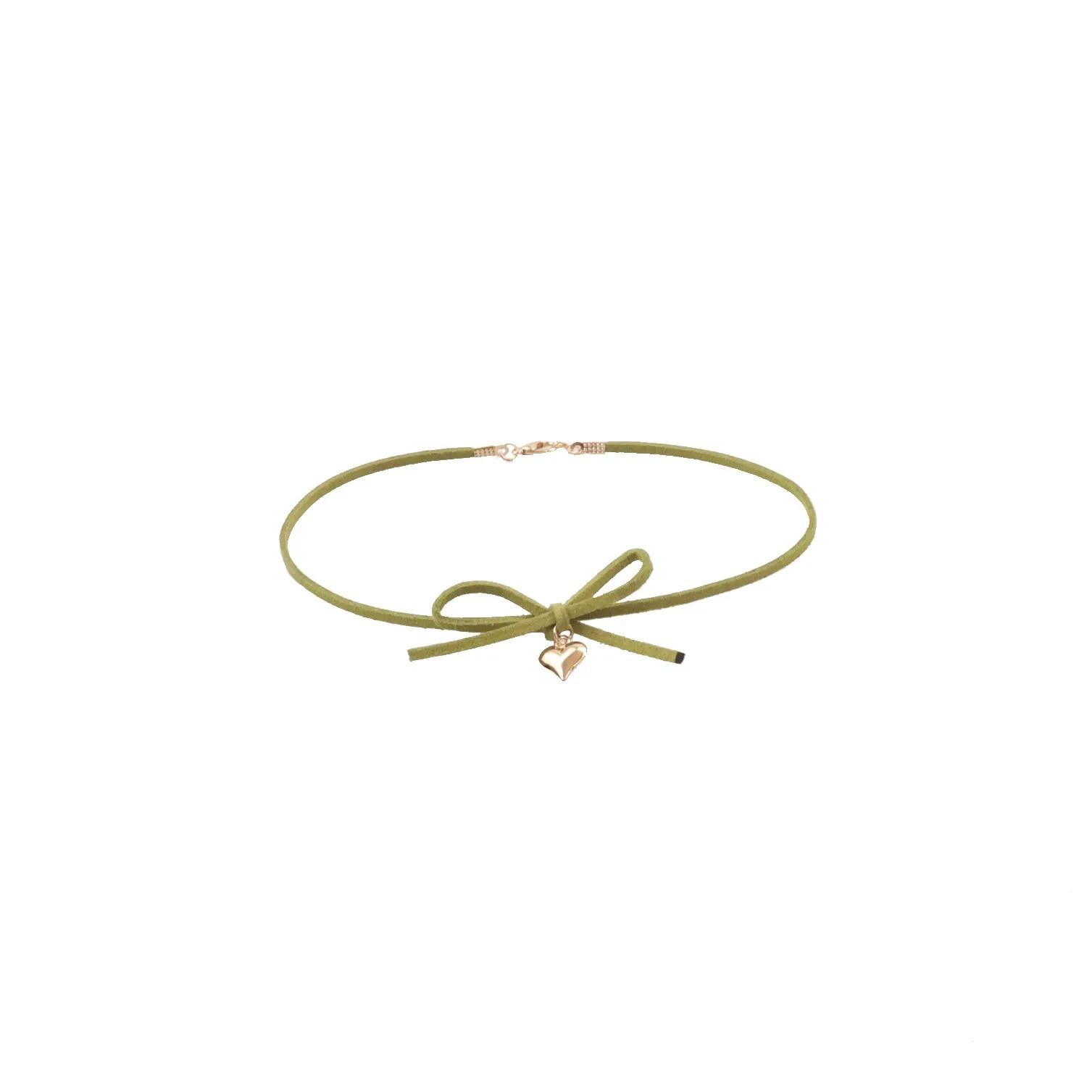 Sen-Serie weicher Schwester-Schmuck für Mädchen, grünes Halsband, pfirsichfarbenes Herz, Schleife, Halskette, Halsband, Schlüsselbeinkette von Joom DACH