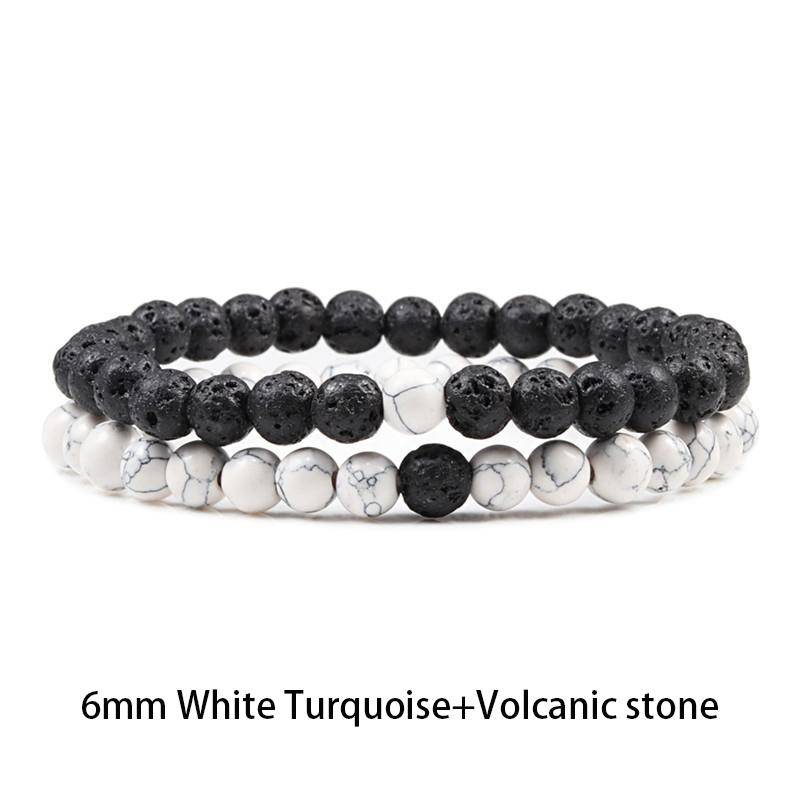 Set Armband Paare Distanz Schwarz Weiß Natur Lavastein Tigerauge Perlen Yoga Armbänder für Männer Frauen Elastisches Seil Schmuck von Joom DACH