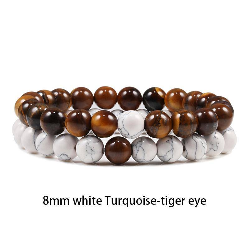 Set Armband Paare Distanz Schwarz Weiß Natur Lavastein Tigerauge Perlen Yoga Armbänder für Männer Frauen Elastisches Seil Schmuck von Joom DACH