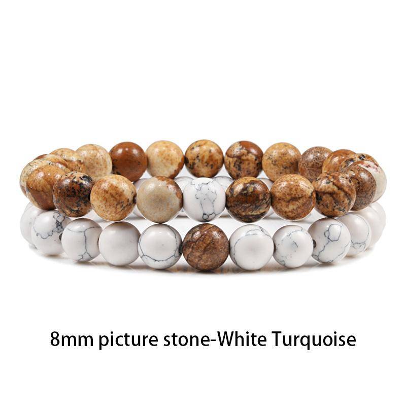 Set Armband Paare Distanz Schwarz Weiß Natur Lavastein Tigerauge Perlen Yoga Armbänder für Männer Frauen Elastisches Seil Schmuck von Joom DACH