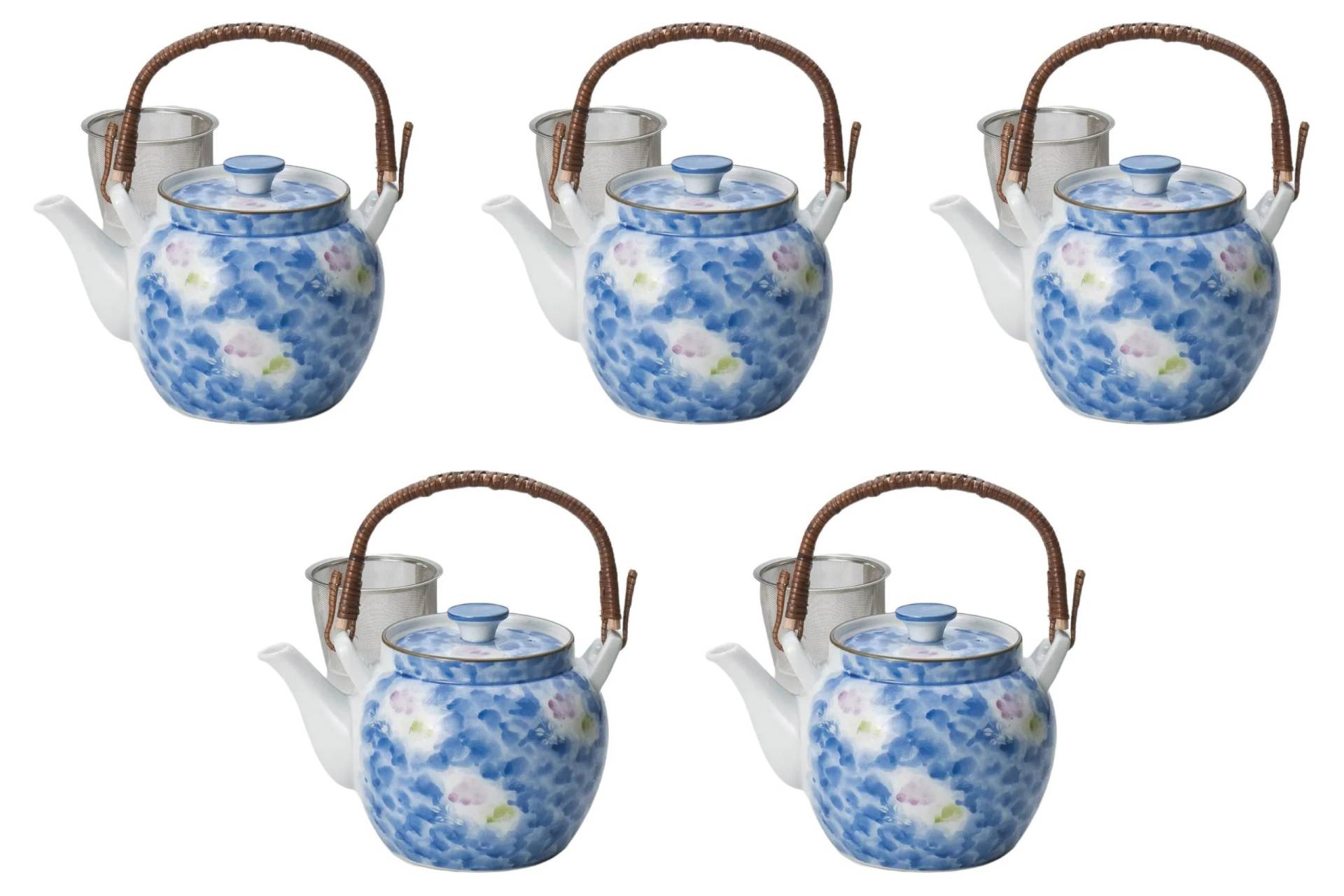 Set aus 5 Blume 8 Steingut-Teekannen x 14 1250 Steingut-Teekannen Hergestellt in China Setomonohonpo Tintenklecksig Zweifarbig U-förmig Nein. [15 cm, cc] von Joom DACH