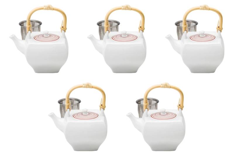 Set von 5 roten quadratischen Steingut-Teekannen Korb Steingut-Teekannenset Setomonohonpo Koma-suji (mit Sieb) [14×11×10.3cm (550cc)] von Joom DACH