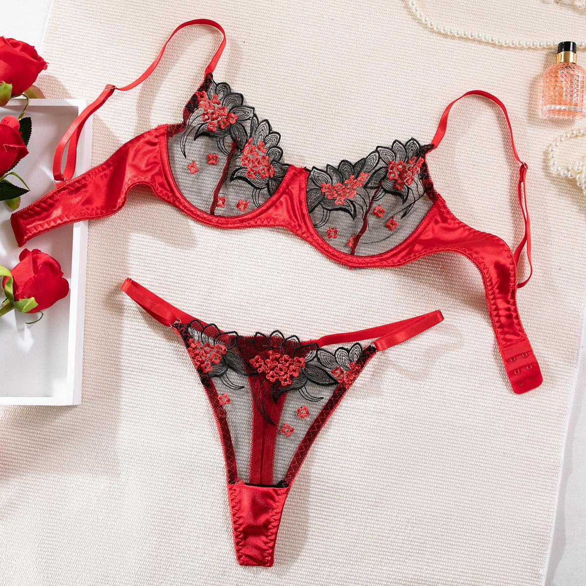 Sexy Dessous-Set mit Blumenstickerei L rot von Joom DACH
