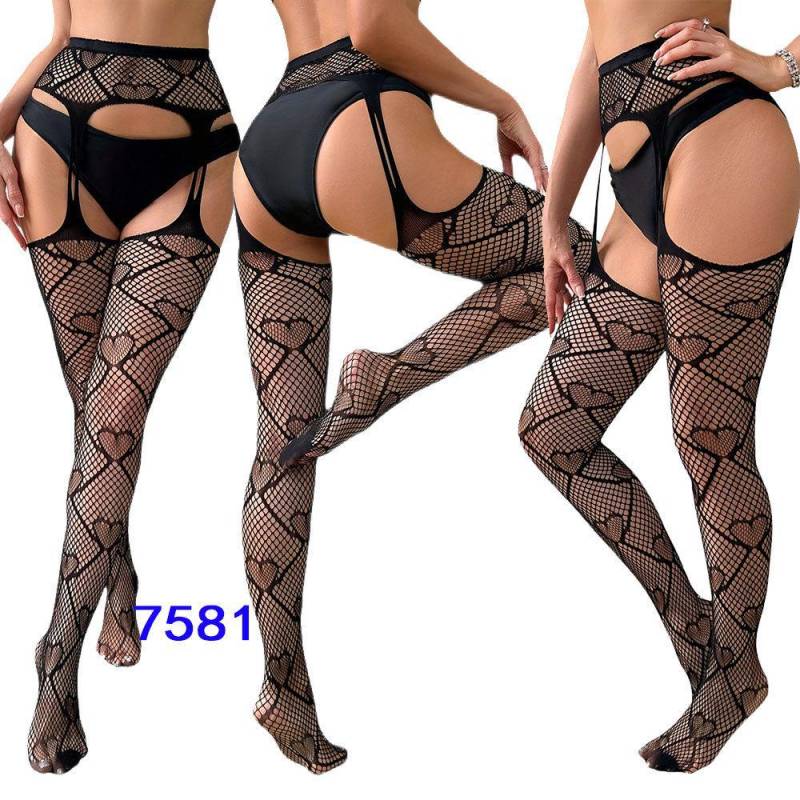 Sexy Jacquard-Netzstrümpfe aus Spitze für Damen mit einteiligem Strumpfband simple package schwarz von Joom DACH