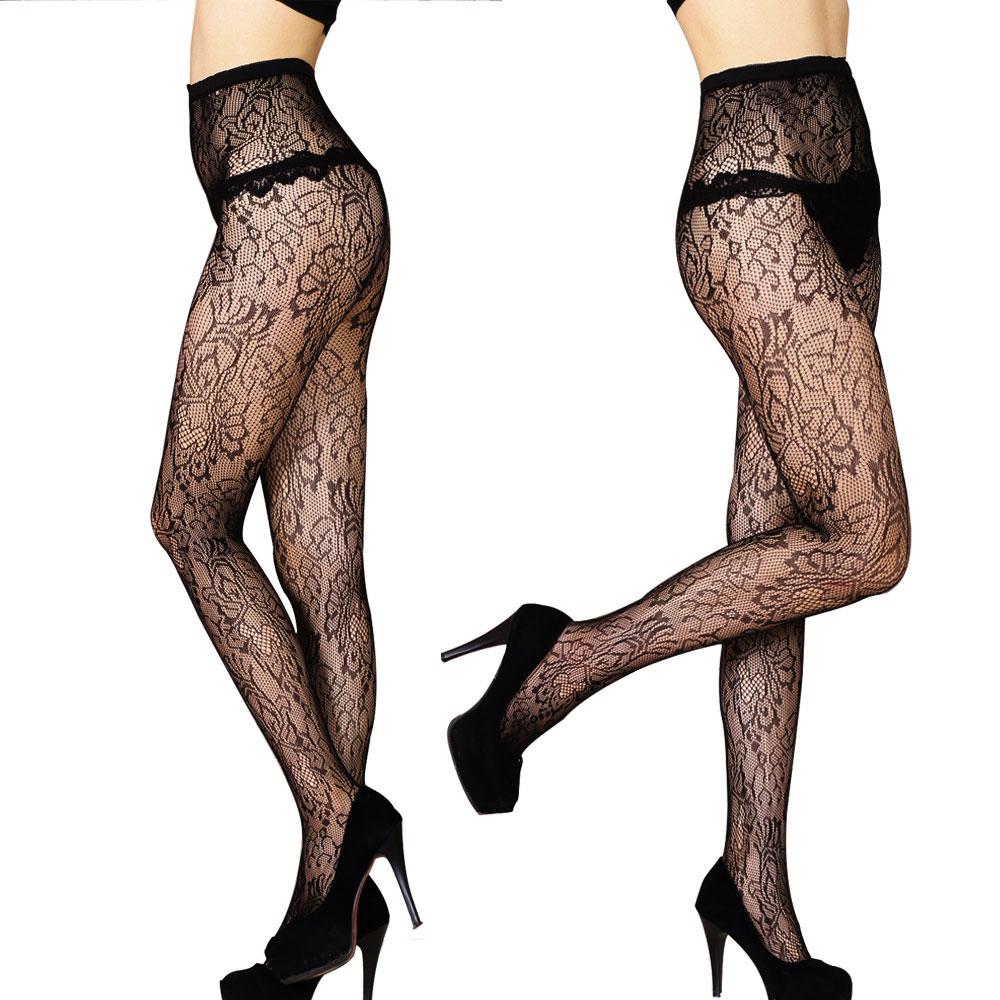 Sexy Netzstrumpfhose Damen Netzstrümpfe Lolita Y2k Strumpfhose mit Muster Goth Cutout Herz Sterne Blumen Streifen Strumpfhosen Strümpfe One Size von Joom DACH