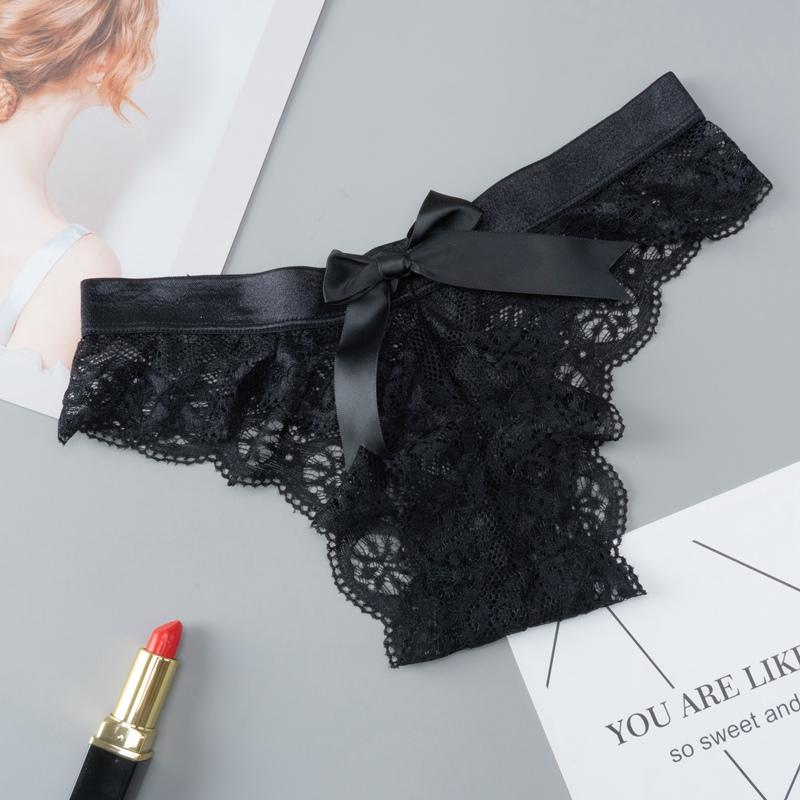 Sexy Spitze Tangas Frauen zurück süße Schleife Höschen nahtlose Bikinis Damen Unterwäsche L schwarz von Joom DACH