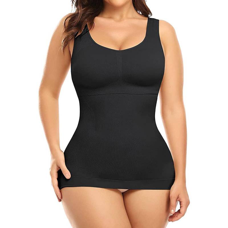 Shapewear-Tanktops für Damen mit integriertem BH, Bauchkontrolle, Kompressions-Camisoles, Body Shaper, gepolsterte Tanktops 3XL schwarz von Joom DACH