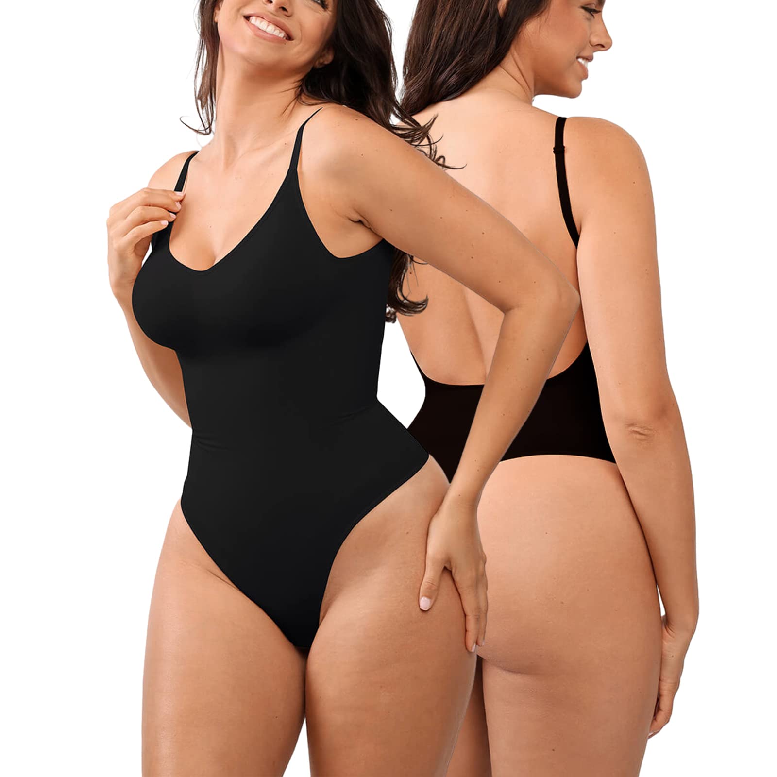 Shapewear für Frauen, Tanga-Body mit tiefem Rücken, Taillenmieder, Bauchkontrolle, Body-Shaper, nahtlos, formende Unterwäsche, U-Ausschnitt, rückenfreie Trikots, Tank-Tops M schwarz von Joom DACH