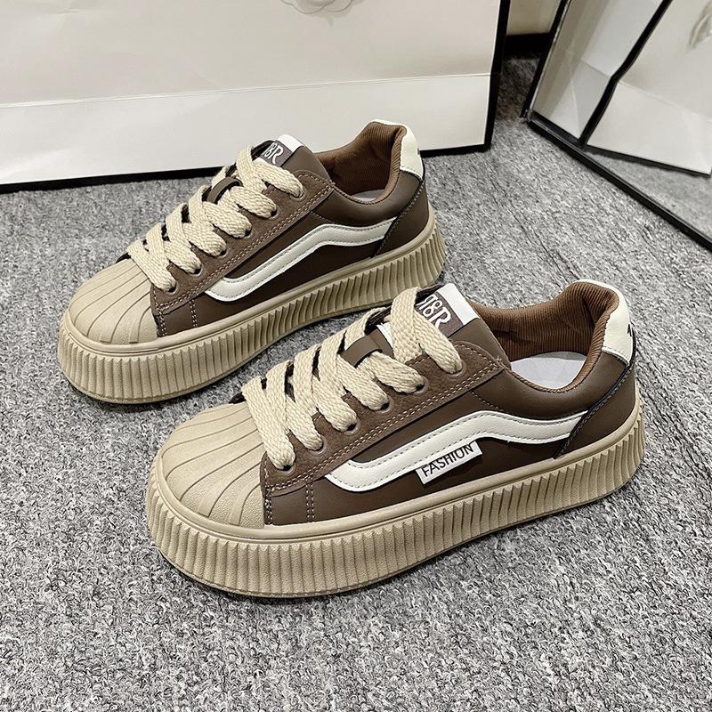 Shell Head Damen Schuhe Neu Frühling und Herbst Board Schuhe Lässige Sportschuhe Vielseitig Dicksohlig Xiaobai Deutsche Trainingsschuhe 40 dunkelbraune von Joom DACH