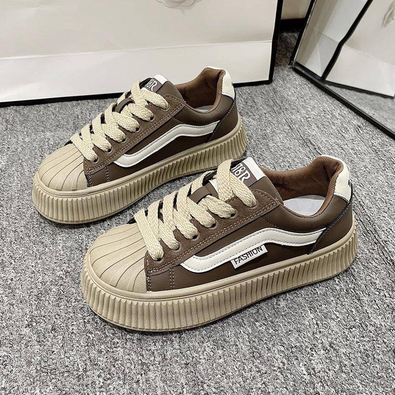 Shell Head Damen Schuhe Neu Frühling und Herbst Board Schuhe Lässige Sportschuhe Vielseitig Dicksohlig Xiaobai Deutsche Trainingsschuhe 40 dunkelbraune von Joom DACH