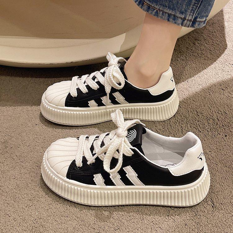 Shell Head Weiße Schuhe Damen Frühjahr und Sommer Neue Kekssohle Canvas Skateschuhe Casual Platform Sport Damenschuhe 37 von Joom DACH