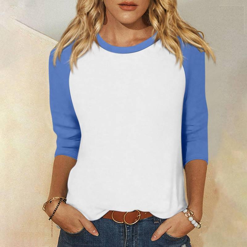 Shirt für Damen, modisch, lässig, Raglan-Ärmel, Rundhalsausschnitt, 3/4-Ärmel, lockeres bedrucktes T-Shirt, Damenoberteil S blau von Joom DACH