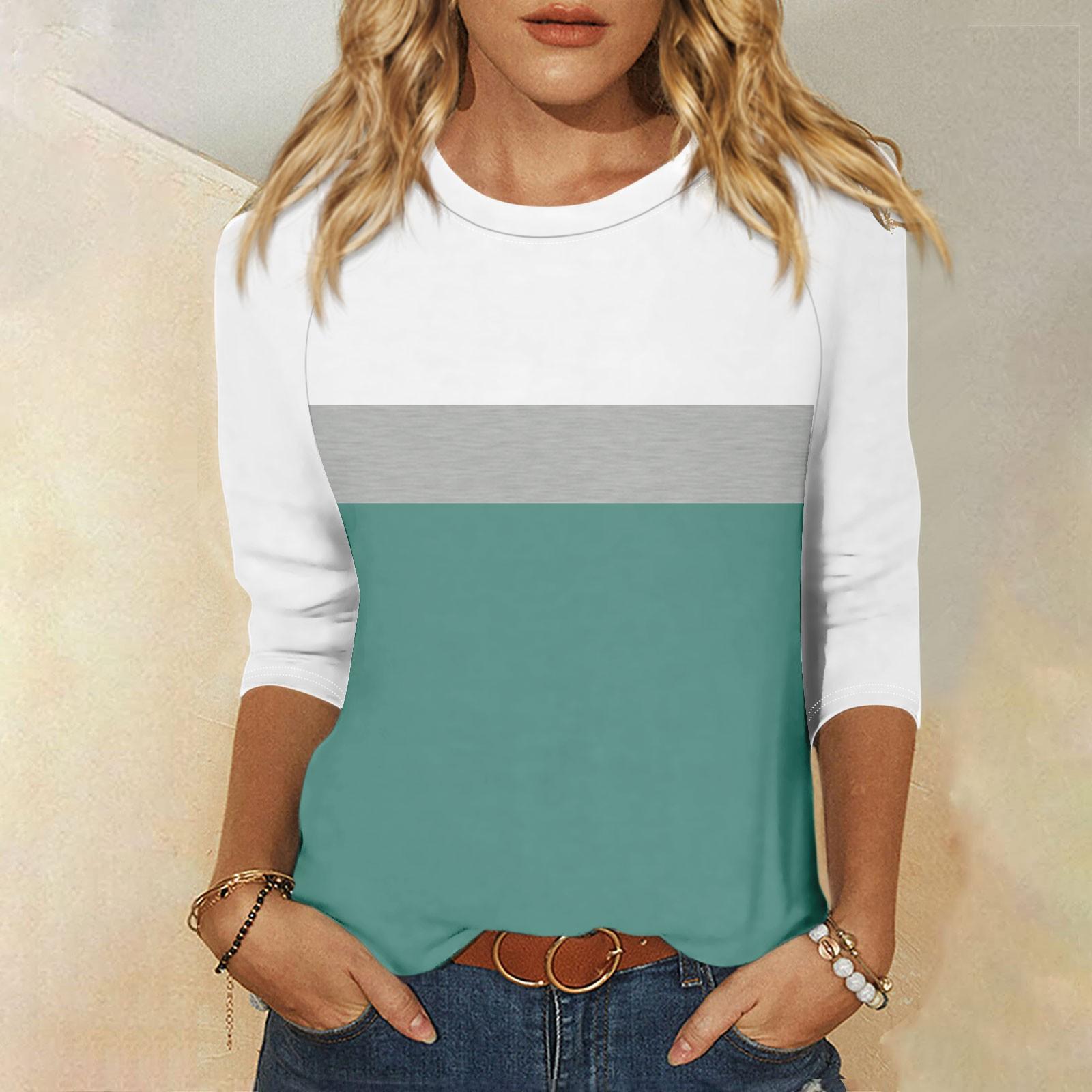 Shirt für Damen, modisch, lässig, Raglan-Ärmel, Rundhalsausschnitt, 3/4-Ärmel, lockeres bedrucktes T-Shirt, Damenoberteil S von Joom DACH