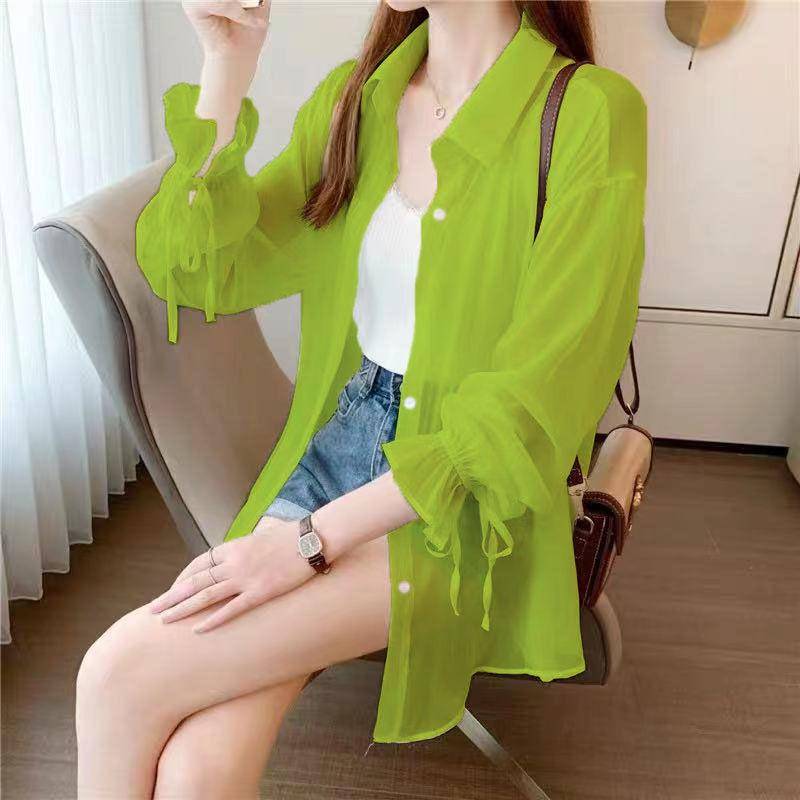 Shirts Frauen Sheer Dünn Chic Sommer Einfache Solide Sonne-proof Temperament Mode Baggy Alle-spiel Grundlegende Koreanischen Stil Kleidung 2XL von Joom DACH