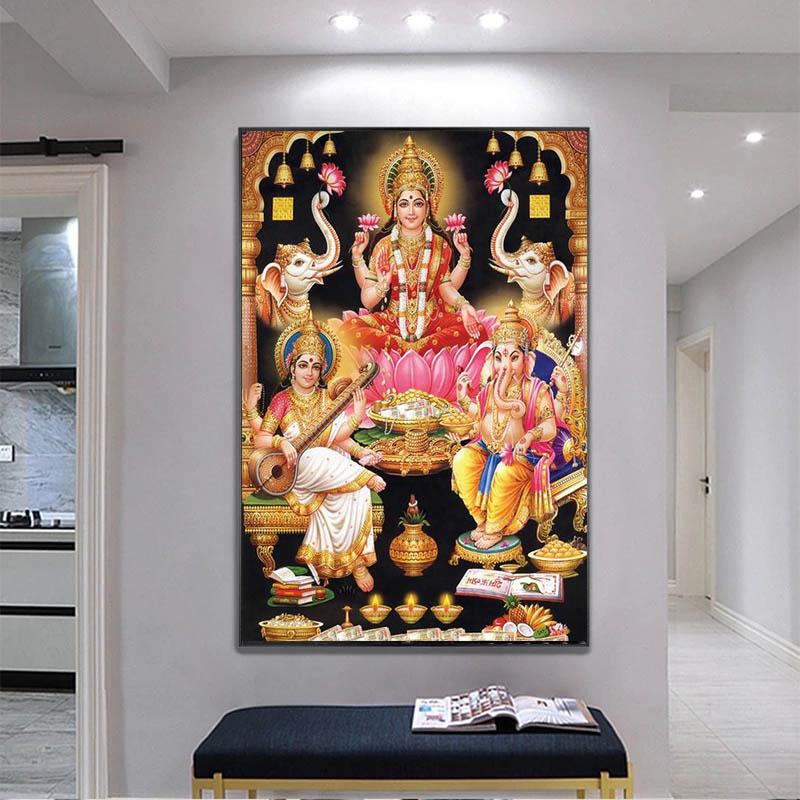 Shiva Parvati Ganesha Poster und Drucke, Leinwandgemälde, Hindu-Gott, Elefant, religiöse Wandkunst, Bilder für Wohnzimmerdekoration 30x40cm No Frame von Joom DACH