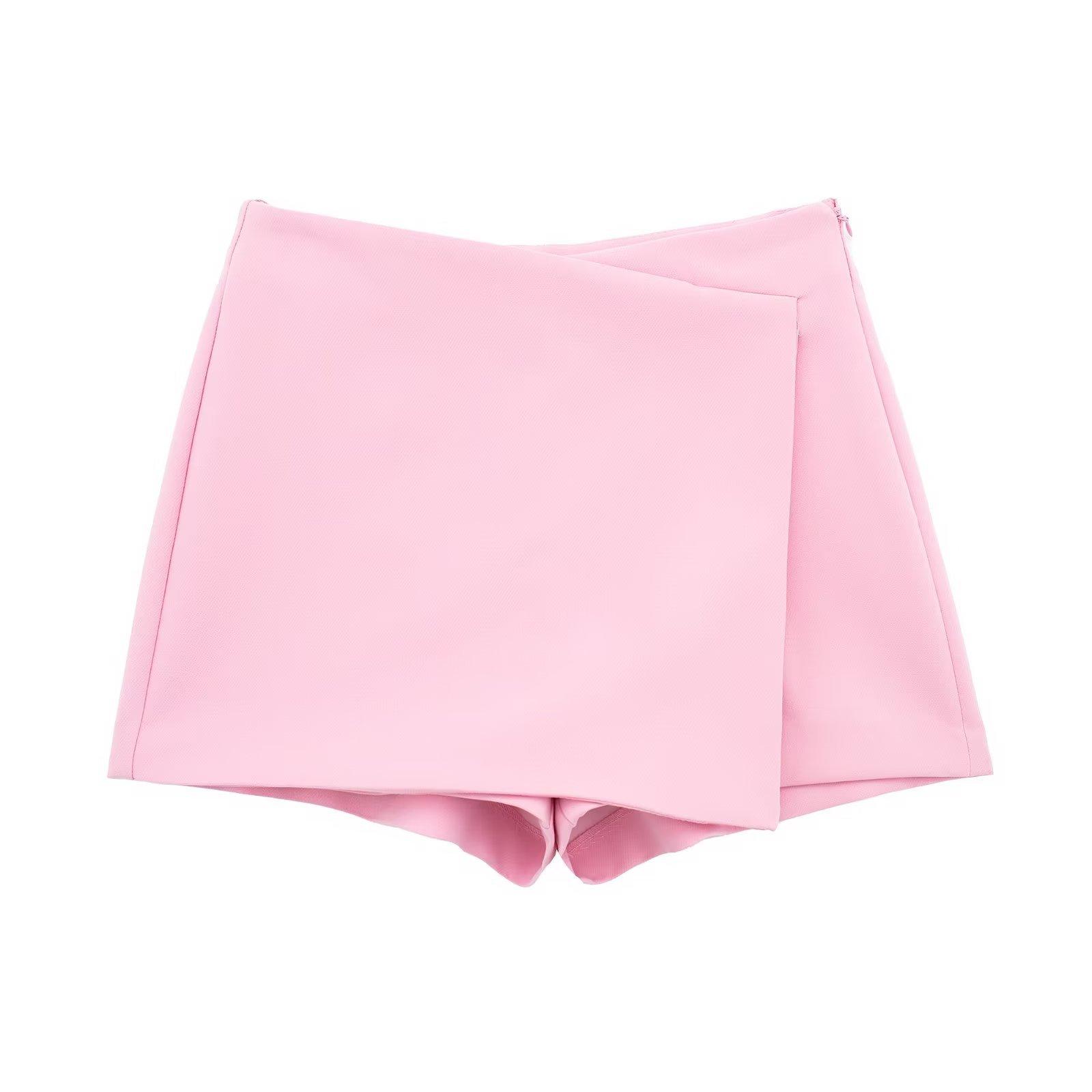 Shorts Röcke Frauen Sommer Asymmetrische Vintage Hohe Taille Seitlichem Reißverschluss Weibliche Miniröcke Lässige A-linie Shorts Mit Breitem Bein M rosa von Joom DACH