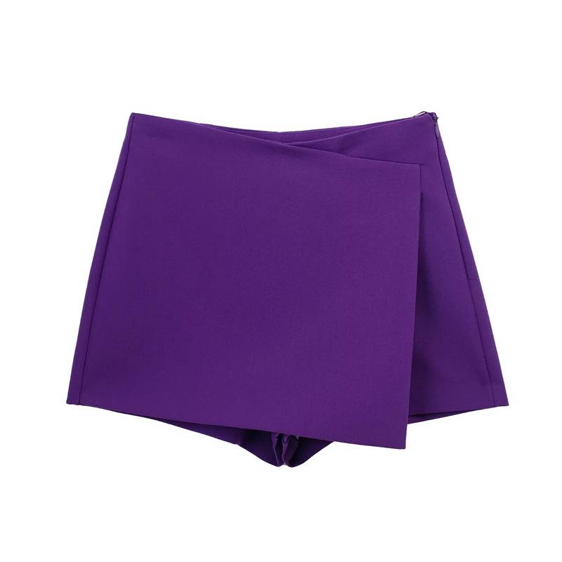 Shorts Röcke Frauen Sommer Asymmetrische Vintage Hohe Taille Seitlichem Reißverschluss Weibliche Miniröcke Lässige A-linie Shorts Mit Breitem Bein XS violett von Joom DACH