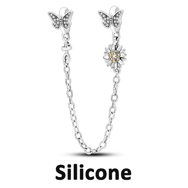 Sicherheitskettenverschluss aus 925er-Sterlingsilber mit CZ-Pflaster-Clip-Charms, Gänseblümchen-Perlen, passend für Halsketten, Armbänder, Schmuck für Frauen von Joom DACH