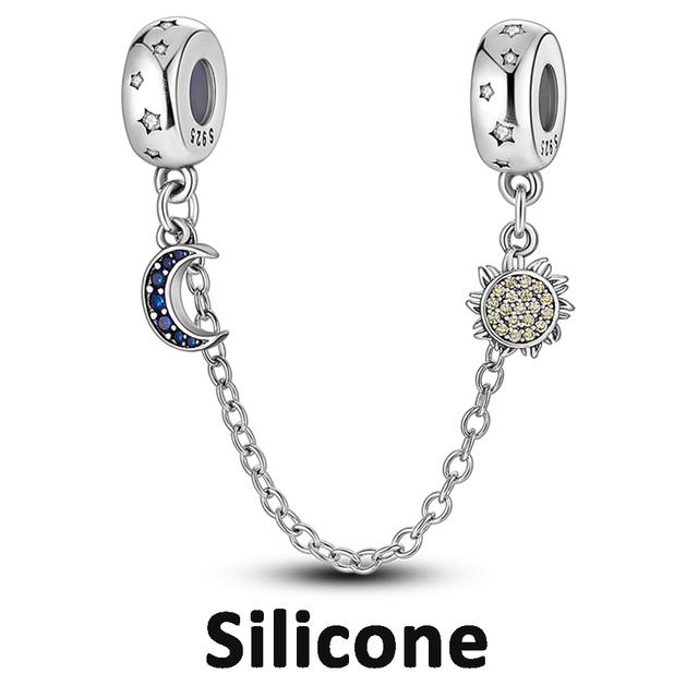 Sicherheitskettenverschluss aus 925er-Sterlingsilber mit CZ-Pflaster-Clip-Charms, Gänseblümchen-Perlen, passend für Halsketten, Armbänder, Schmuck für Frauen von Joom DACH