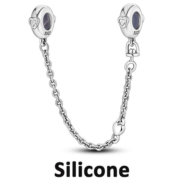 Sicherheitskettenverschluss aus 925er-Sterlingsilber mit CZ-Pflaster-Clip-Charms, Gänseblümchen-Perlen, passend für Halsketten, Armbänder, Schmuck für Frauen von Joom DACH