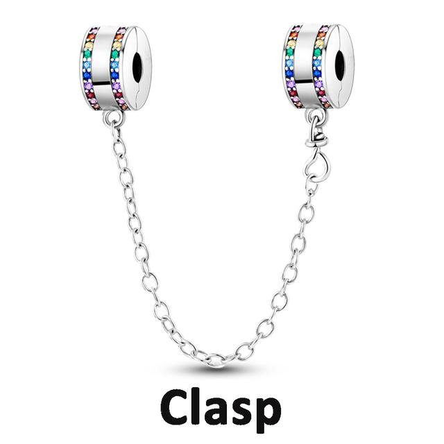 Sicherheitskettenverschluss aus 925er-Sterlingsilber mit CZ-Pflaster-Clip-Charms, Gänseblümchen-Perlen, passend für Halsketten, Armbänder, Schmuck für Frauen von Joom DACH