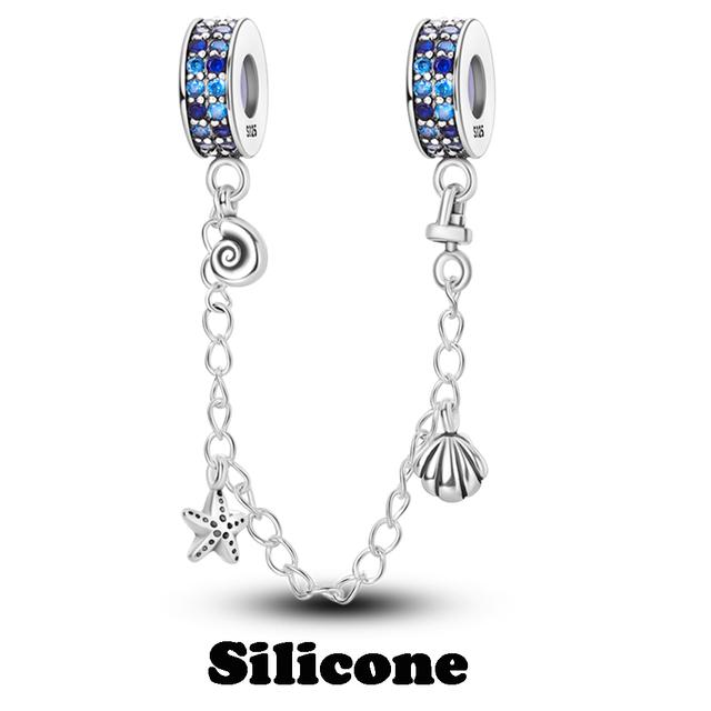 Sicherheitskettenverschluss aus 925er-Sterlingsilber mit CZ-Pflaster-Clip-Charms, Gänseblümchen-Perlen, passend für Halsketten, Armbänder, Schmuck für Frauen von Joom DACH