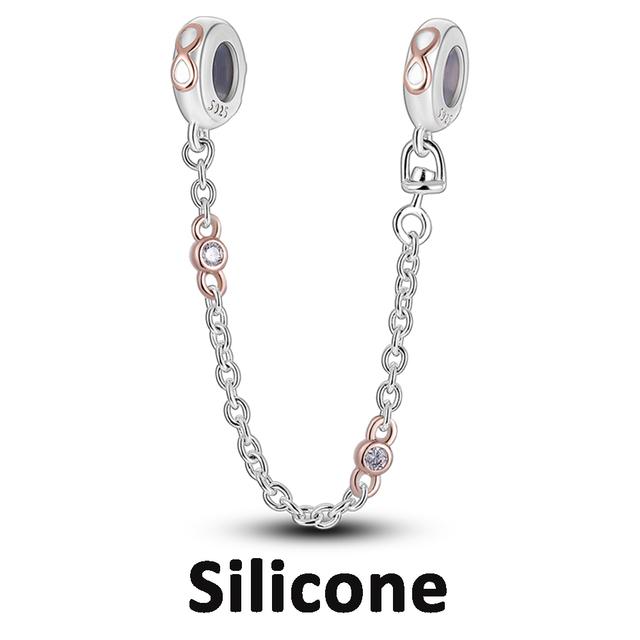 Sicherheitskettenverschluss aus 925er-Sterlingsilber mit CZ-Pflaster-Clip-Charms, Gänseblümchen-Perlen, passend für Halsketten, Armbänder, Schmuck für Frauen von Joom DACH