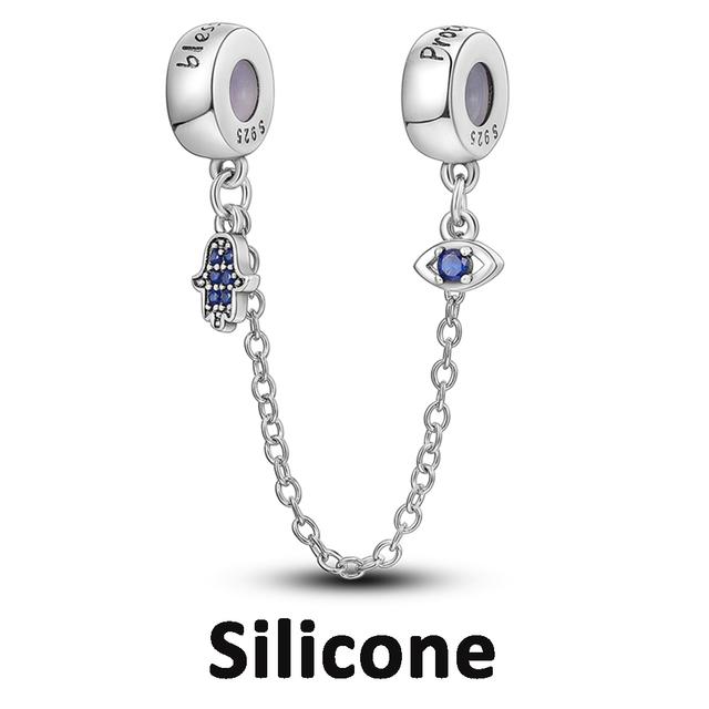 Sicherheitskettenverschluss aus 925er-Sterlingsilber mit CZ-Pflaster-Clip-Charms, Gänseblümchen-Perlen, passend für Halsketten, Armbänder, Schmuck für Frauen von Joom DACH