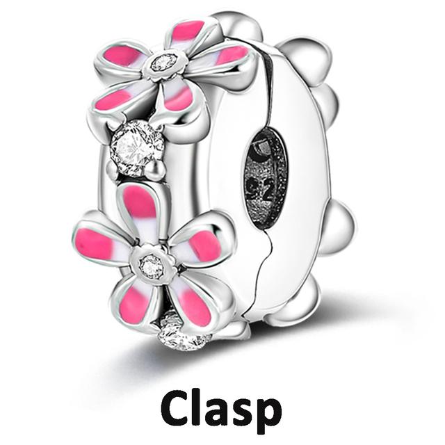 Sicherheitskettenverschluss aus 925er-Sterlingsilber mit CZ-Pflaster-Clip-Charms, Gänseblümchen-Perlen, passend für Halsketten, Armbänder, Schmuck für Frauen von Joom DACH