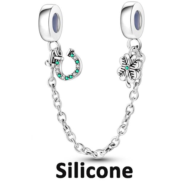 Sicherheitskettenverschluss aus 925er-Sterlingsilber mit CZ-Pflaster-Clip-Charms, Gänseblümchen-Perlen, passend für Halsketten, Armbänder, Schmuck für Frauen von Joom DACH