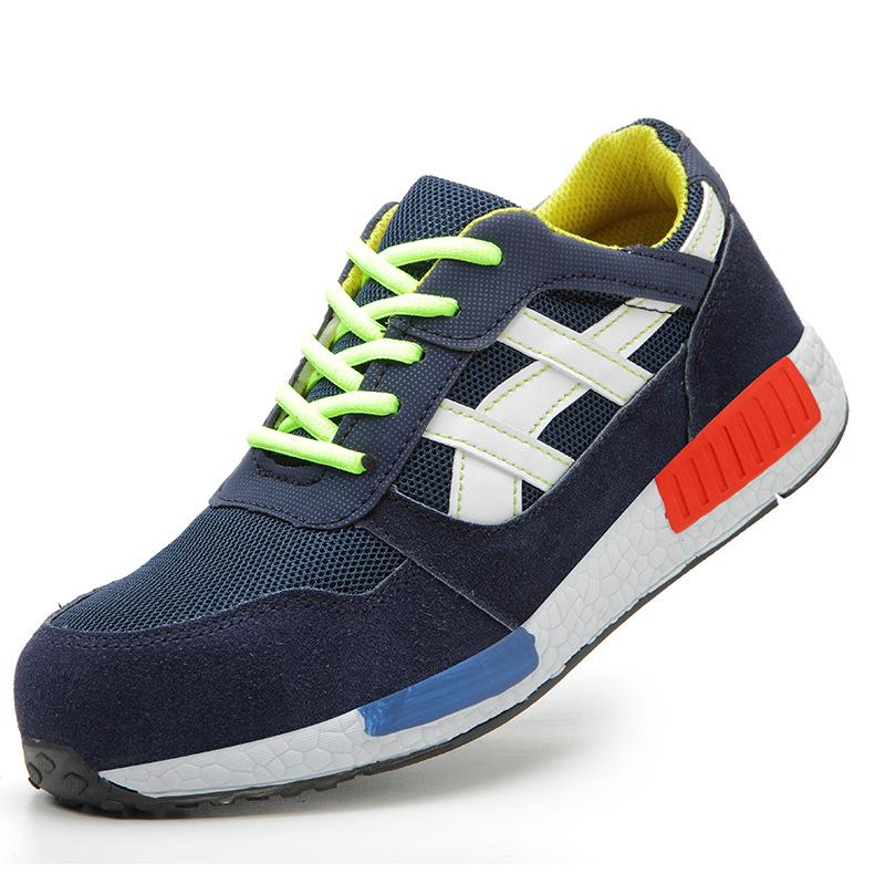 Sicherheitsschuhe für Herren und Damen, mit Stahlkappe, flache Schuhe, lässig, Schutzschuhe, Sneaker, Schutz, Bausicherheit, Herren-Arbeitsstiefel 35 blau von Joom DACH