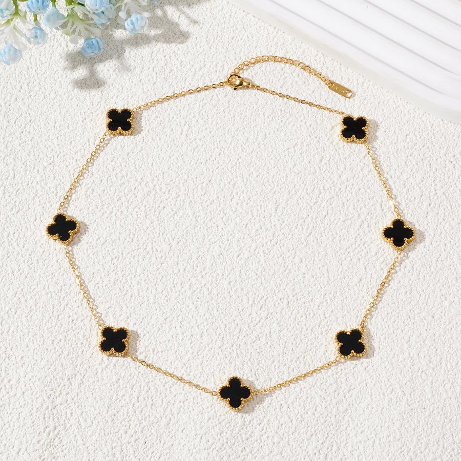 Sieben Blumen 13mm Titanstahl vierblättriges Kleeblatt Halskette verliert keine Farbe 18k leichter Luxus Damen Schlüsselbeinkette von Joom DACH