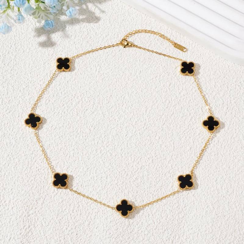 Sieben Blumen 13mm Titanstahl vierblättriges Kleeblatt Halskette verliert keine Farbe 18k leichter Luxus Damen Schlüsselbeinkette von Joom DACH