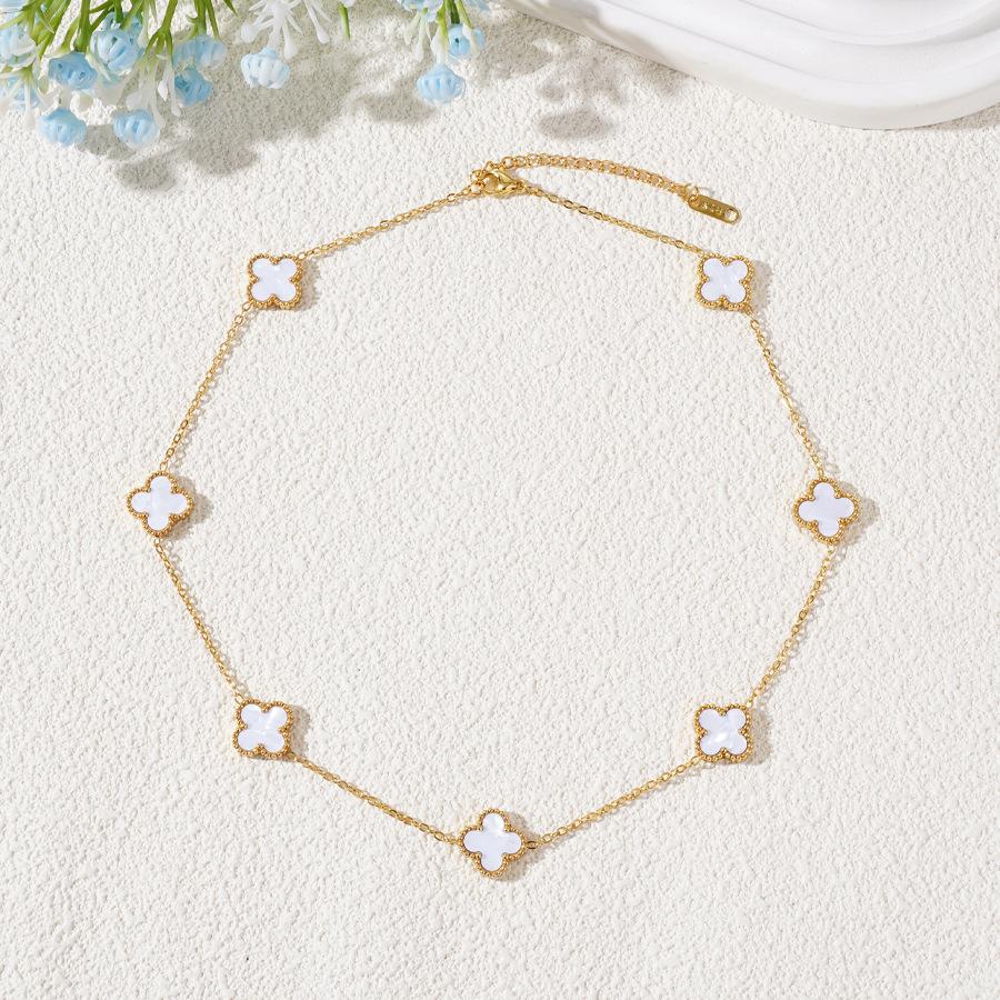 Sieben Blumen 13mm Titanstahl vierblättriges Kleeblatt Halskette verliert keine Farbe 18k leichter Luxus Damen Schlüsselbeinkette von Joom DACH