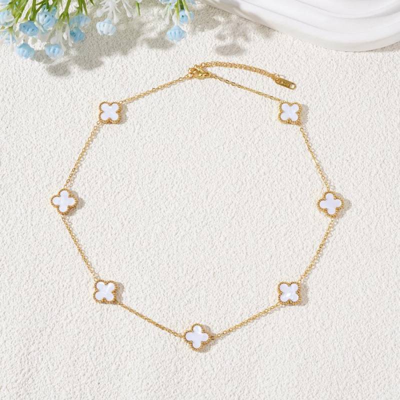 Sieben Blumen 13mm Titanstahl vierblättriges Kleeblatt Halskette verliert keine Farbe 18k leichter Luxus Damen Schlüsselbeinkette von Joom DACH