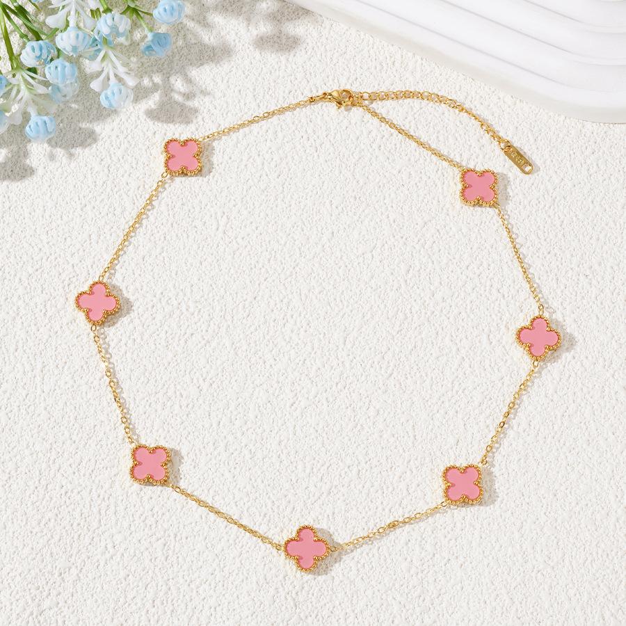 Sieben Blumen 13mm Titanstahl vierblättriges Kleeblatt Halskette verliert keine Farbe 18k leichter Luxus Damen Schlüsselbeinkette von Joom DACH