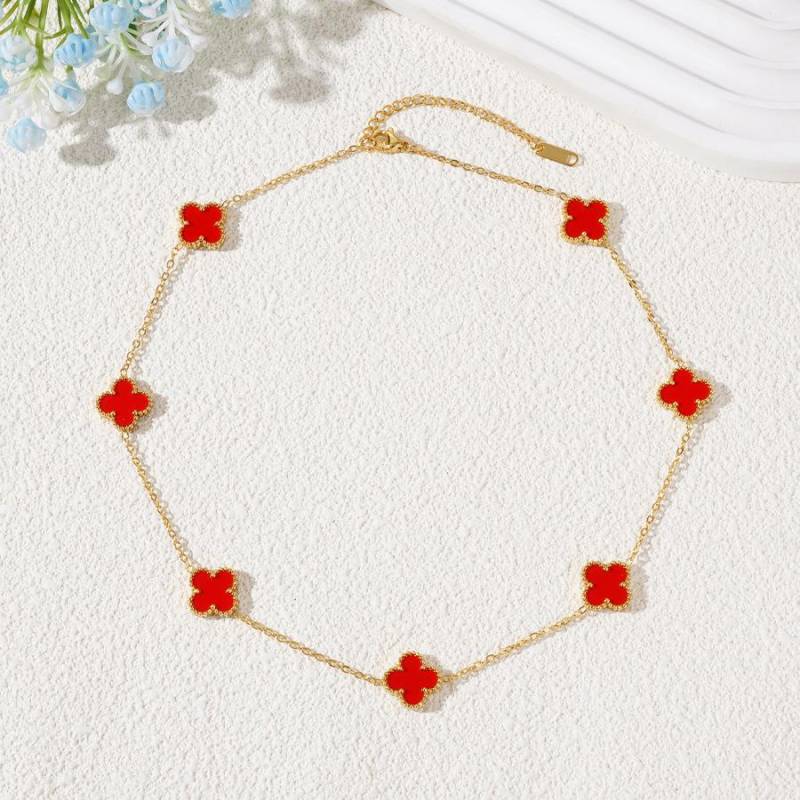 Sieben Blumen 13mm Titanstahl vierblättriges Kleeblatt Halskette verliert keine Farbe 18k leichter Luxus Damen Schlüsselbeinkette von Joom DACH