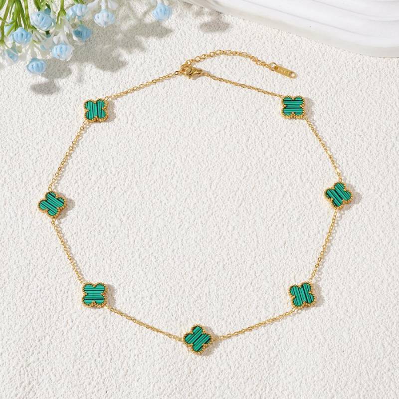 Sieben Blumen 13mm Titanstahl vierblättriges Kleeblatt Halskette verliert keine Farbe 18k leichter Luxus Damen Schlüsselbeinkette von Joom DACH