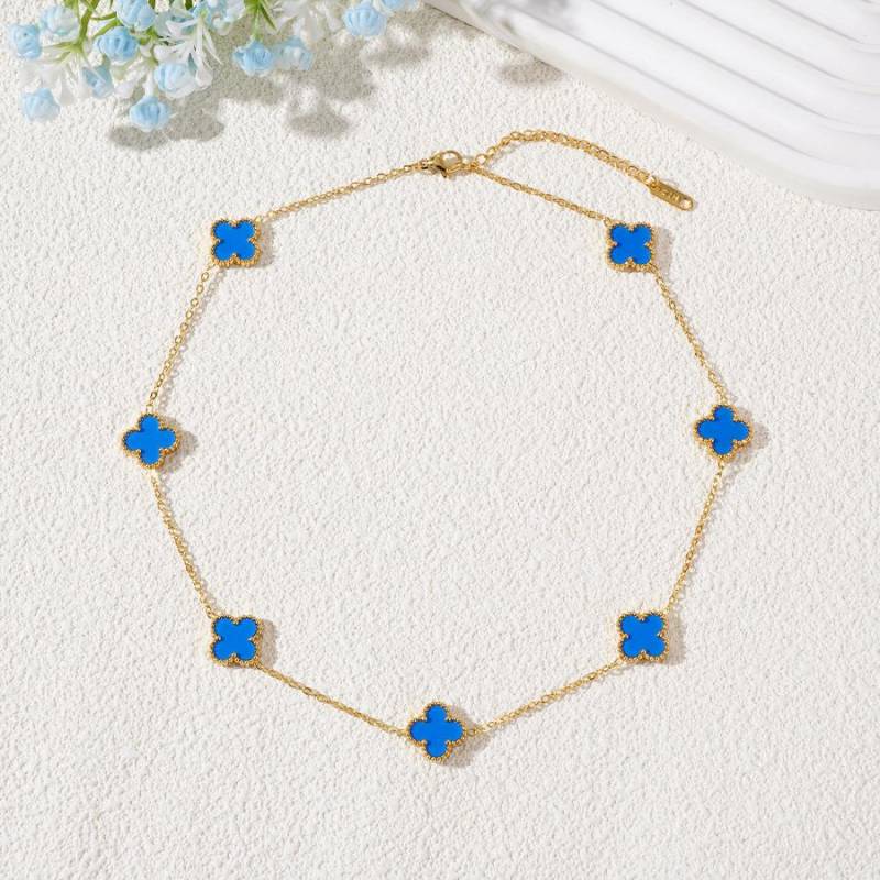 Sieben Blumen 13mm Titanstahl vierblättriges Kleeblatt Halskette verliert keine Farbe 18k leichter Luxus Damen Schlüsselbeinkette von Joom DACH