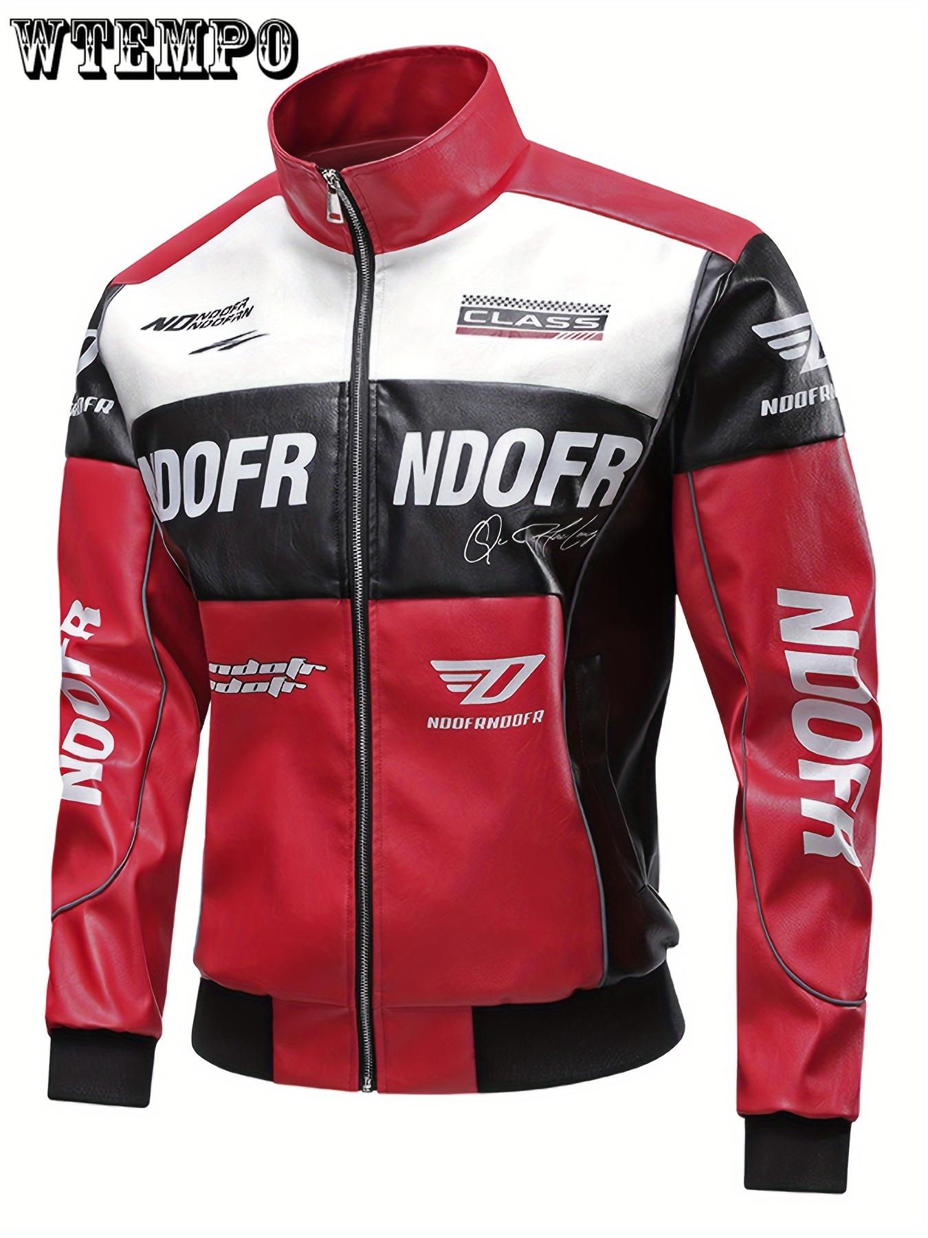Signature Design Herren-Freizeitjacke aus Kunstleder mit kleinem Stehkragen, Alphabet-Muster, nicht dehnbarem Gewebe, normale Passform mit Taschen XXXL rot von Joom DACH