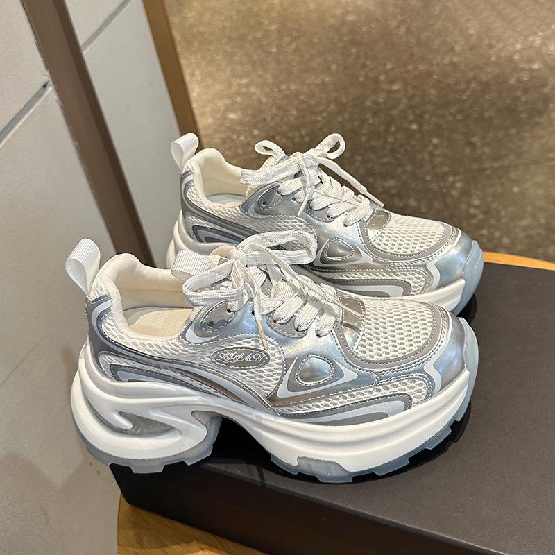 Silber Papa Schuhe Kinder Sommer Neue Mesh Atmungsaktiv Dicke Sohle Erhöhung Leder Casual Sport Schuhe 40 von Joom DACH