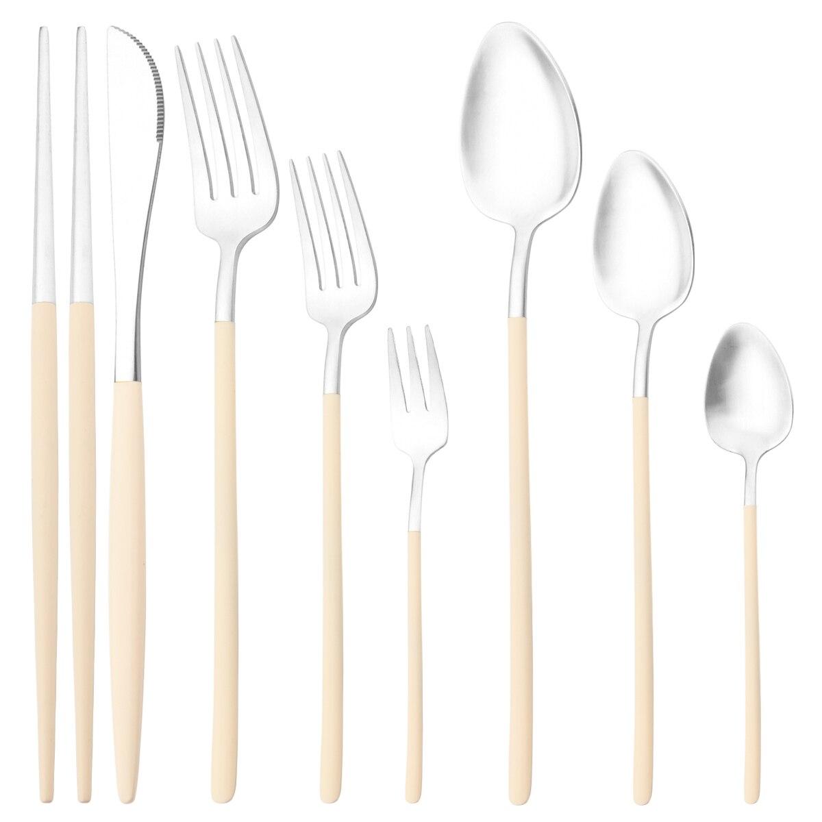 Silberbesteck Set Geschirr Messer Kuchen Gabel Teelöffel Besteck Essstäbchen Küchengeschirr Silberbesteck 1Pc Cake Fork silber/beige Silberbesteck Set Geschirr Messer Kuchen Gabel Teelöffel Besteck Essstäbchen Küchengeschirr Silberbesteck 1Pc Cake Fork silber/beige von Joom DACH