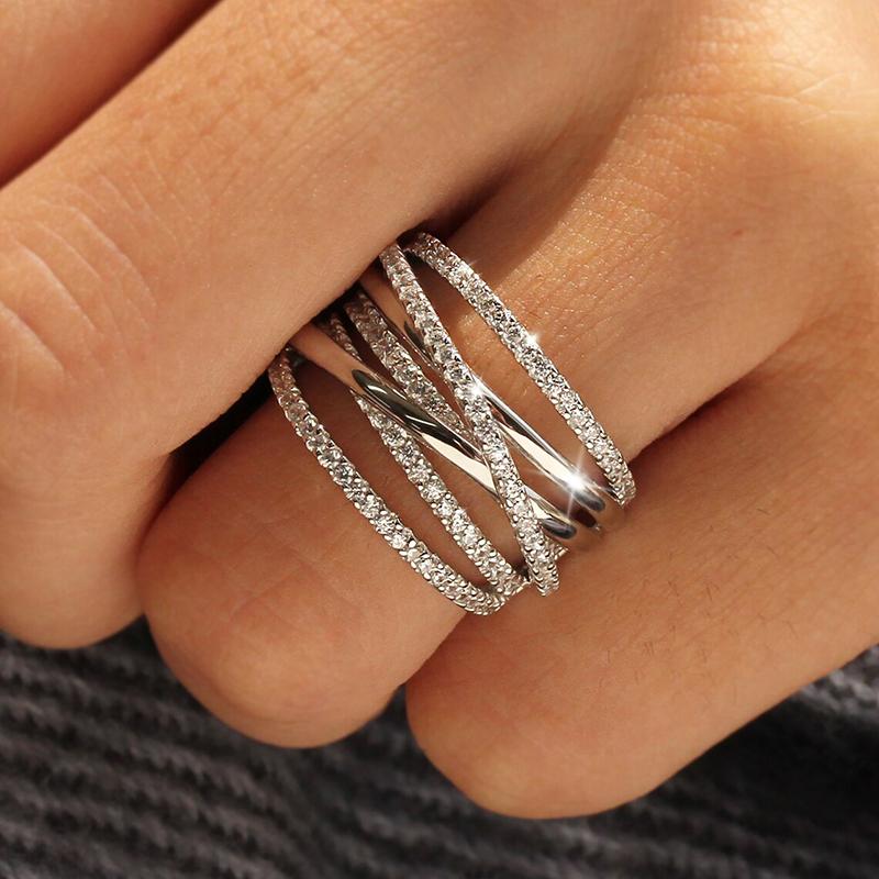 Silberfarbene Multi-Cross-Design-Ringe für Damen Vollständiger AA Zirkonia Moderner Modeschmuck Damenringe Hochzeitsparty-Schmuck 8 von Joom DACH