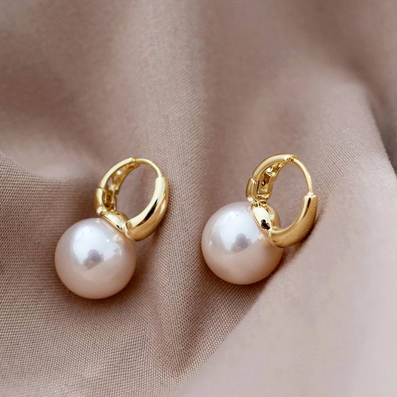 Silberfarbene Perlenohrstecker Creolen für Frauen Goldfarbene Ohrhänger Minimalistische Creolen Hochzeit Modeschmuck weiß von Joom DACH