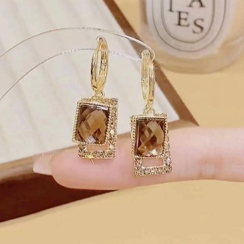 Silbernadel Koreanische Mode Zirkonia Tropfenohrringe für Frauen Schmuck Trend Neu Luxus Vintage Goldfarbe Ohrringe von Joom DACH